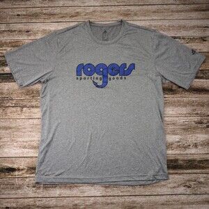 Adidas Men's Size Large Rogers Sporting Goods Grey Performance T Shirt #1359